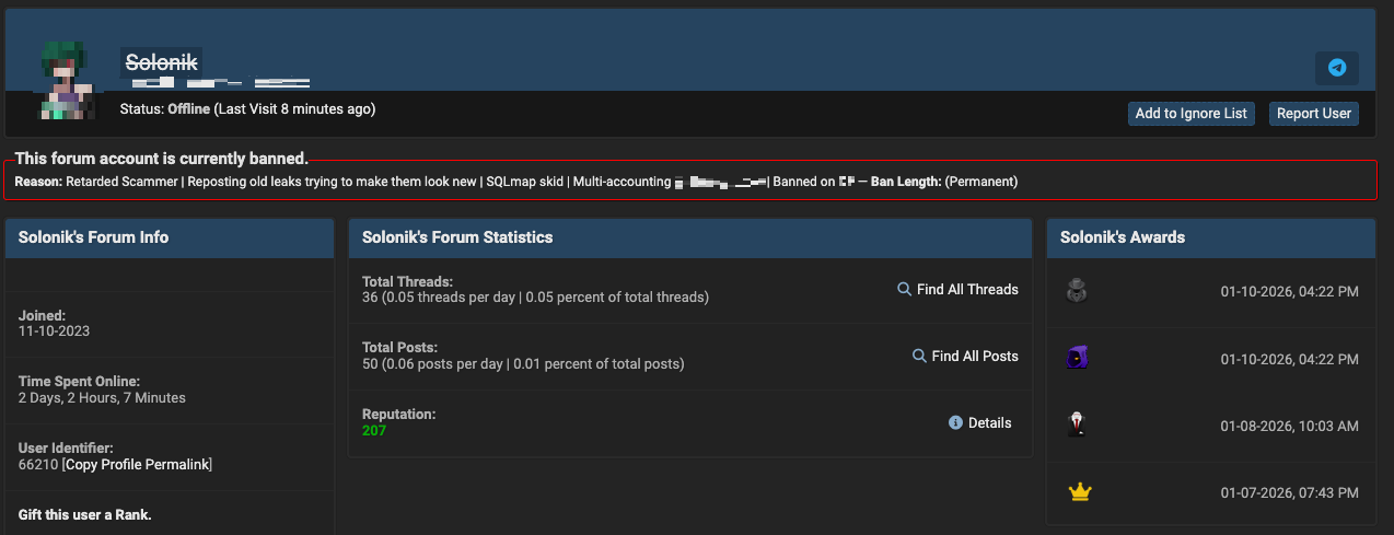 Рисунок 11. Уведомление о бане пользователя