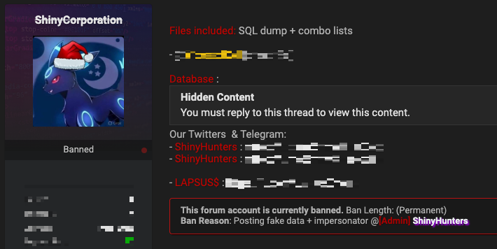 Рисунок 20. Сообщение о бане поддельных ShinyHunters