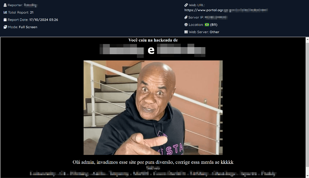 Рисунок 24. Объявление об успешном дефейсе сайта Министерства сельского хозяйства Бразилии