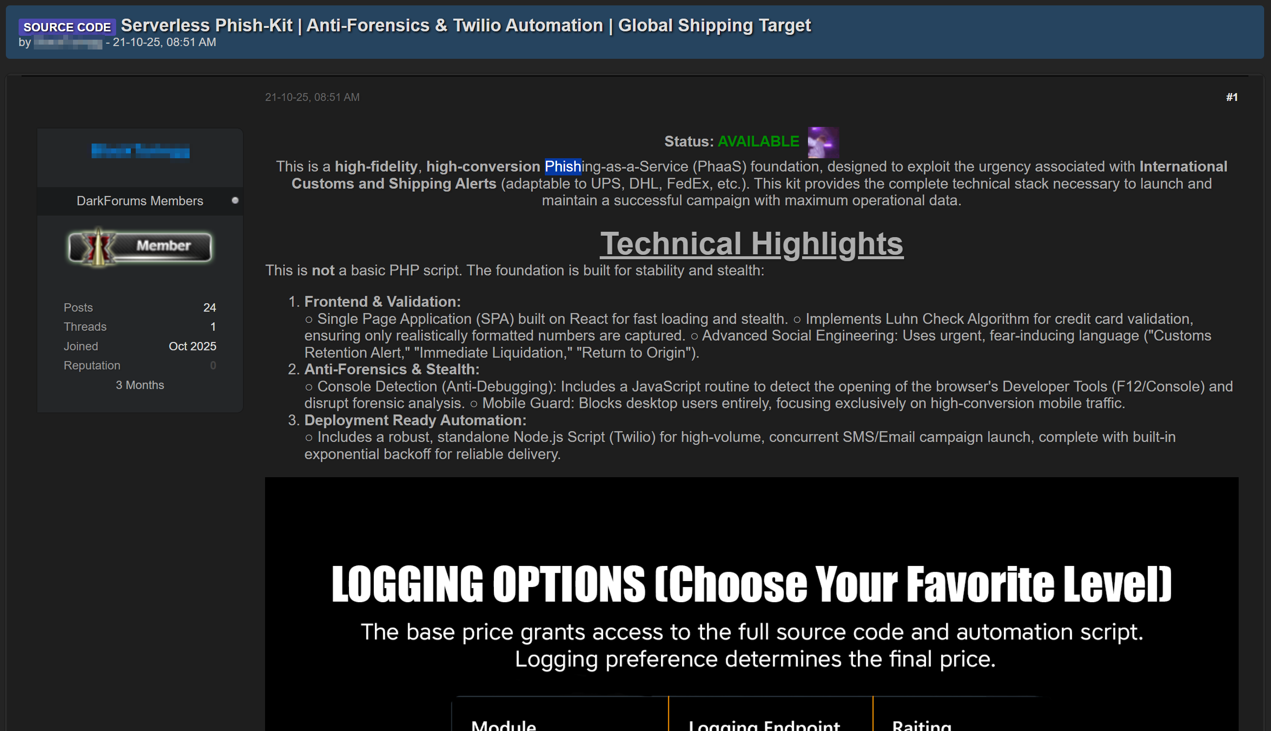 Рисунок 29. Объявление о продаже фишингового набора