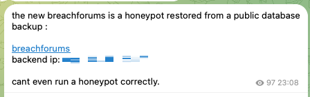 Рисунок 32. Заявление о том, что BreachForums — ханипот