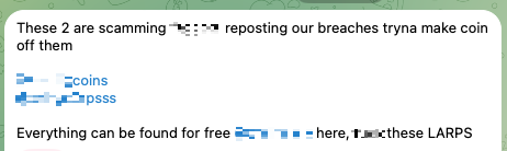 Рисунок 40. Заявление группировки о переупаковке баз данных со стороны фальшивых ShinyHunters
