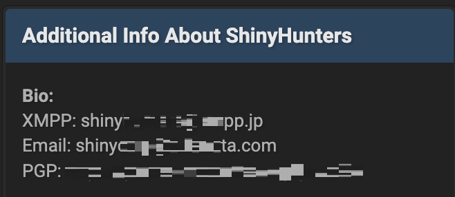 Рисунок 43. Контакты группировки ShinyHunters, указанные на одном из форумов