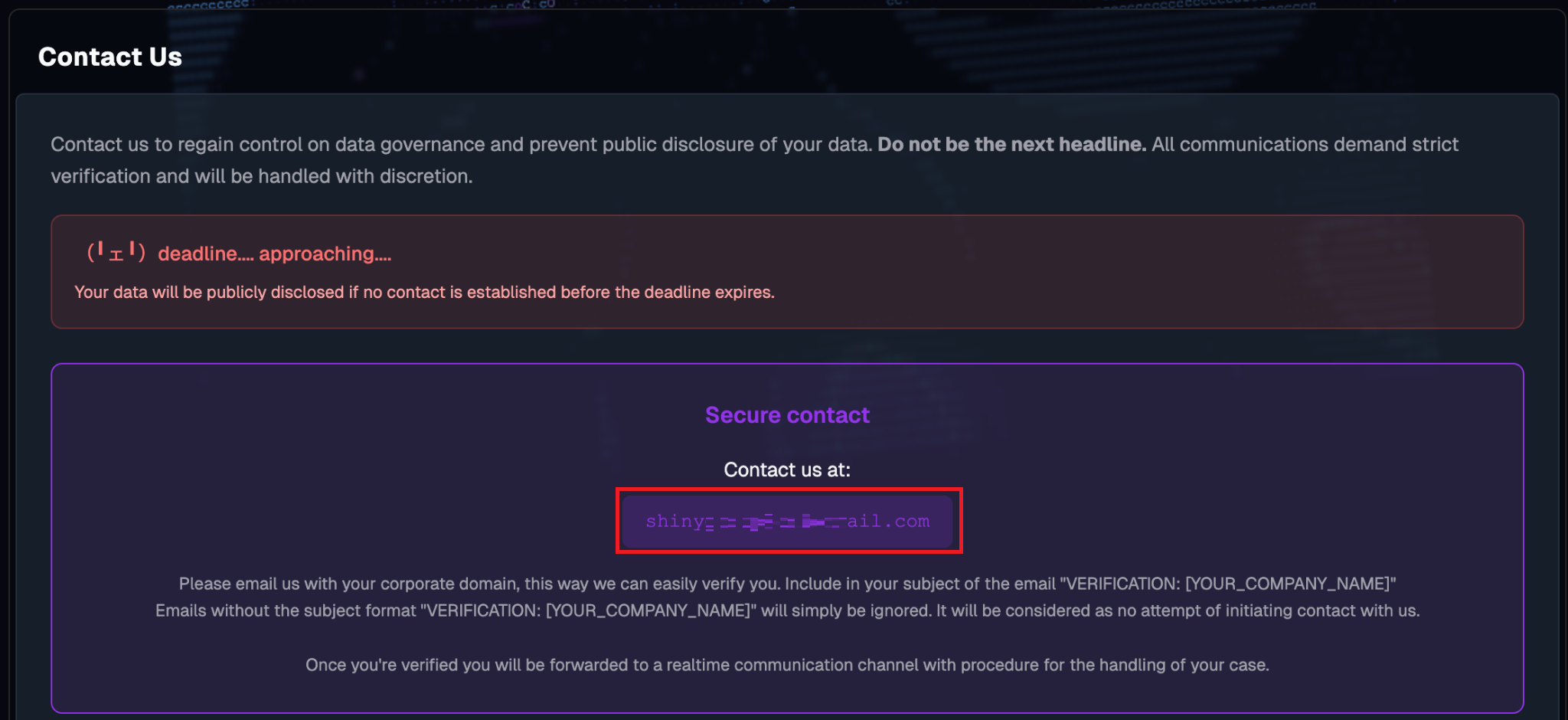 Рисунок 44. Контакты группировки ShinyHunters, указанные на ранее доступном DLS