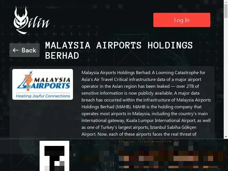 Рисунок 4. Публикация в даркнете о кибератаке на Malaysia Airport Holdings Berhard — компанию, которой принадлежит аэропорт Куала-Лумпура