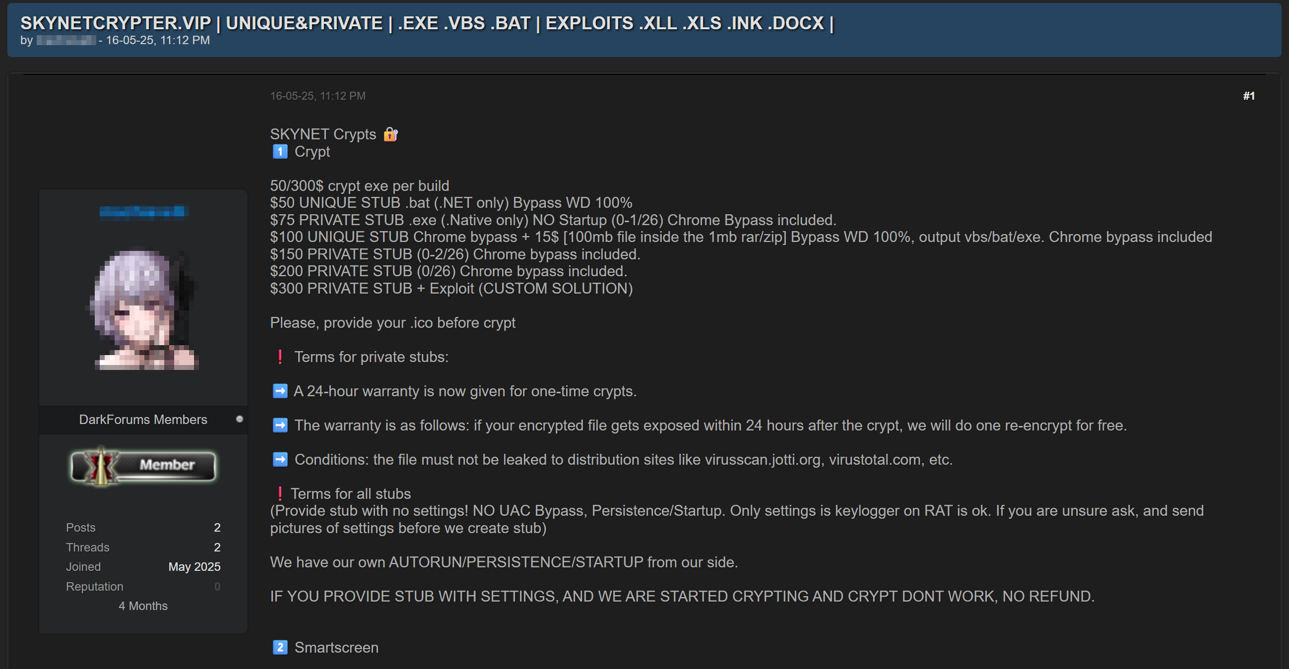 Рисунок 50. Объявление о продаже услуг криптора