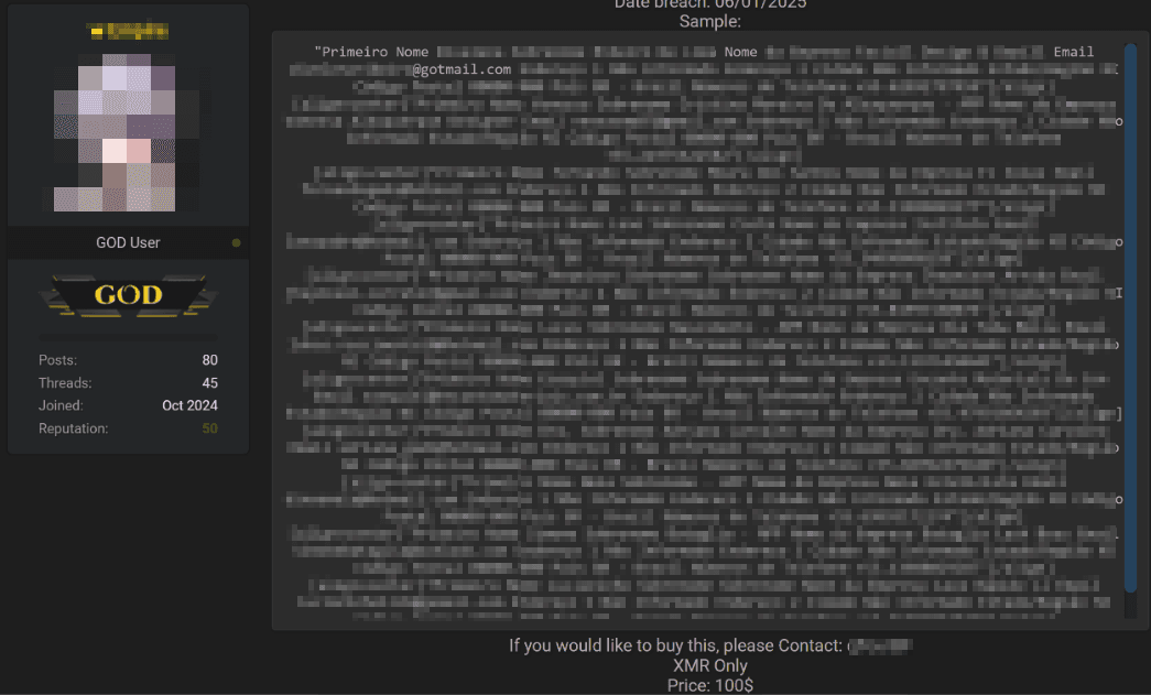 Рисунок 6. Объявление о продаже базы данных бразильской IT-компании